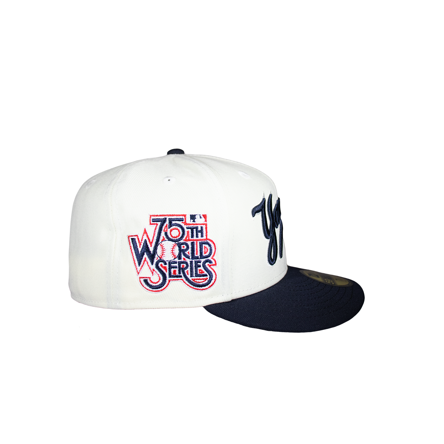 New York Yankees Chrome Creme White & Navy Script 1975 WS